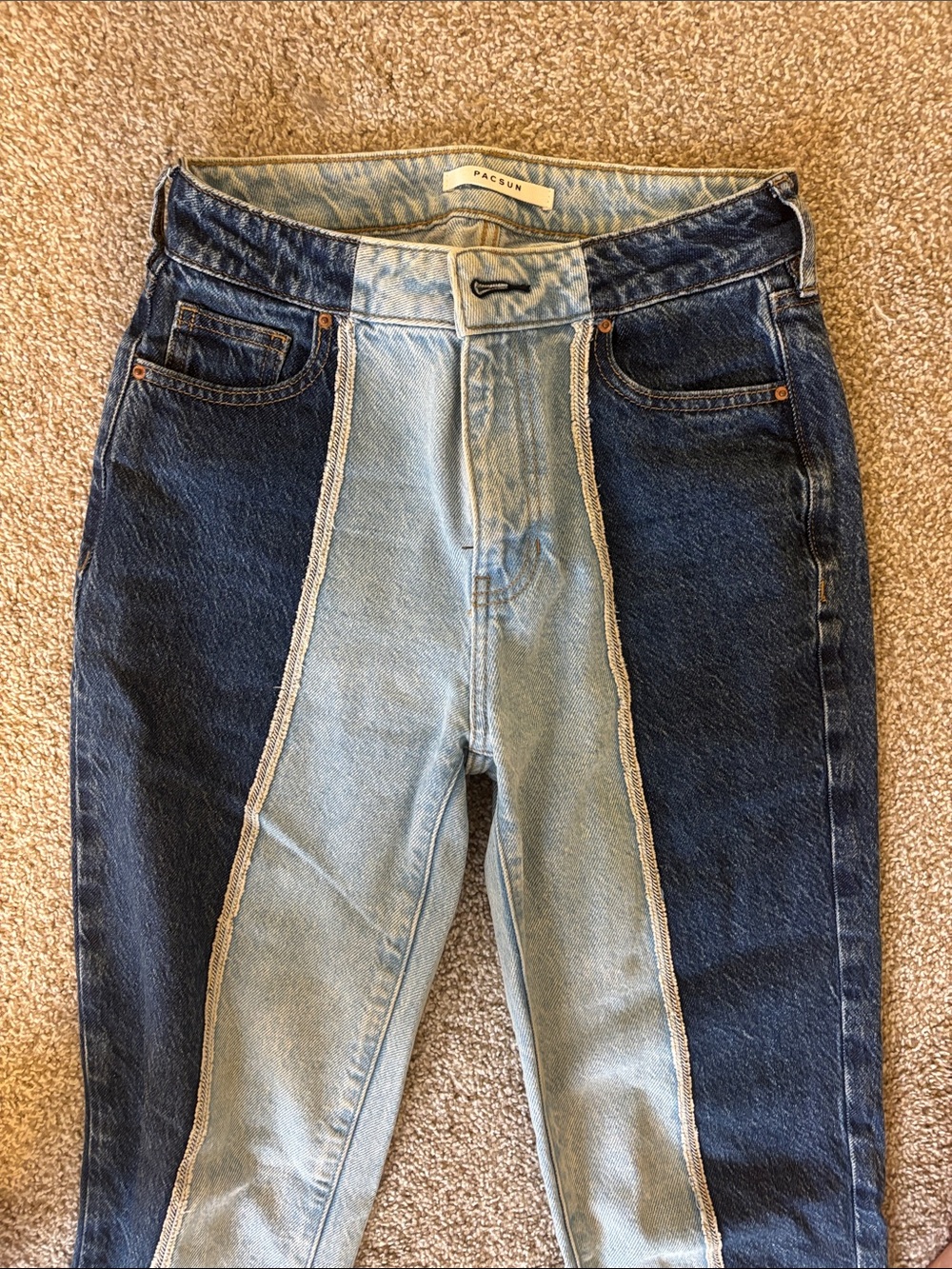 PacSun Women's Two-Tone Skinny Jeans - Light Blue & Dark Blue